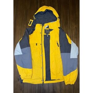 Arizona Jean Company Yellow Grey Colorblock Hooded Ski Snowboard Jacket Medium